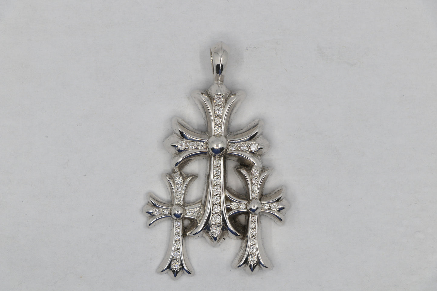 Chrome Hearts Triple Cross Pendant 18K White Gold Pavé Diamonds | AVNTGRDNY NYC