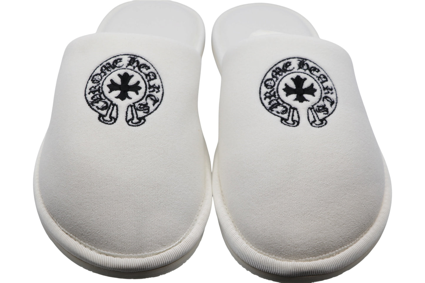 Chrome Hearts Horseshoe Embroidered Slippers White Size L| AVNTGRDNY NYC