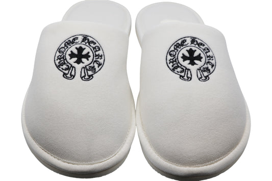 Chrome Hearts Horseshoe Embroidered Slippers White Size L| AVNTGRDNY NYC