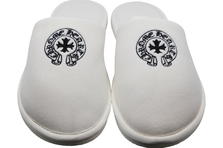 Chrome Hearts Horseshoe Embroidered Slippers White Size L| AVNTGRDNY NYC