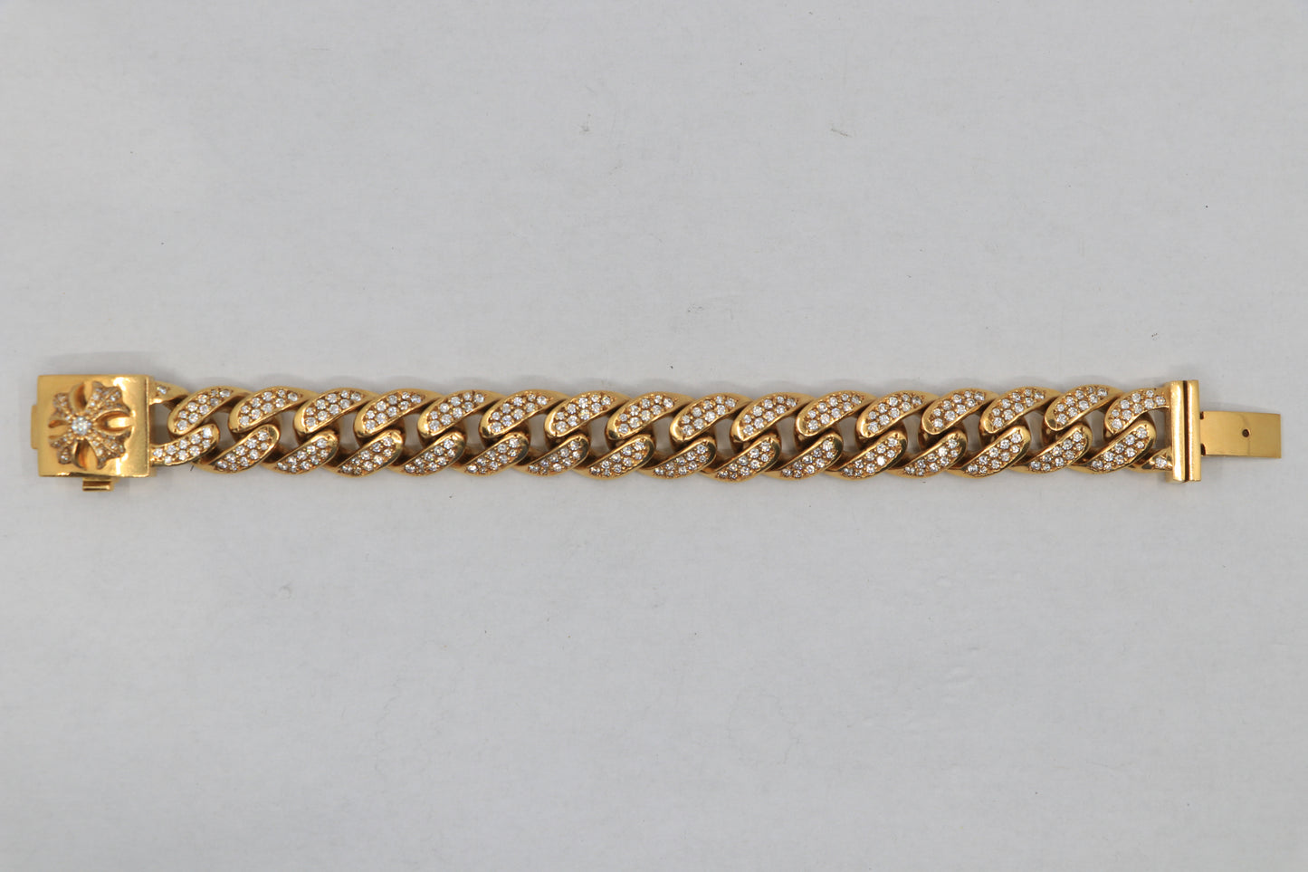 Chrome Hearts 22K Gold Cuban Link Bracelet with Pavé Diamonds | AVNTGRDNY NYC
