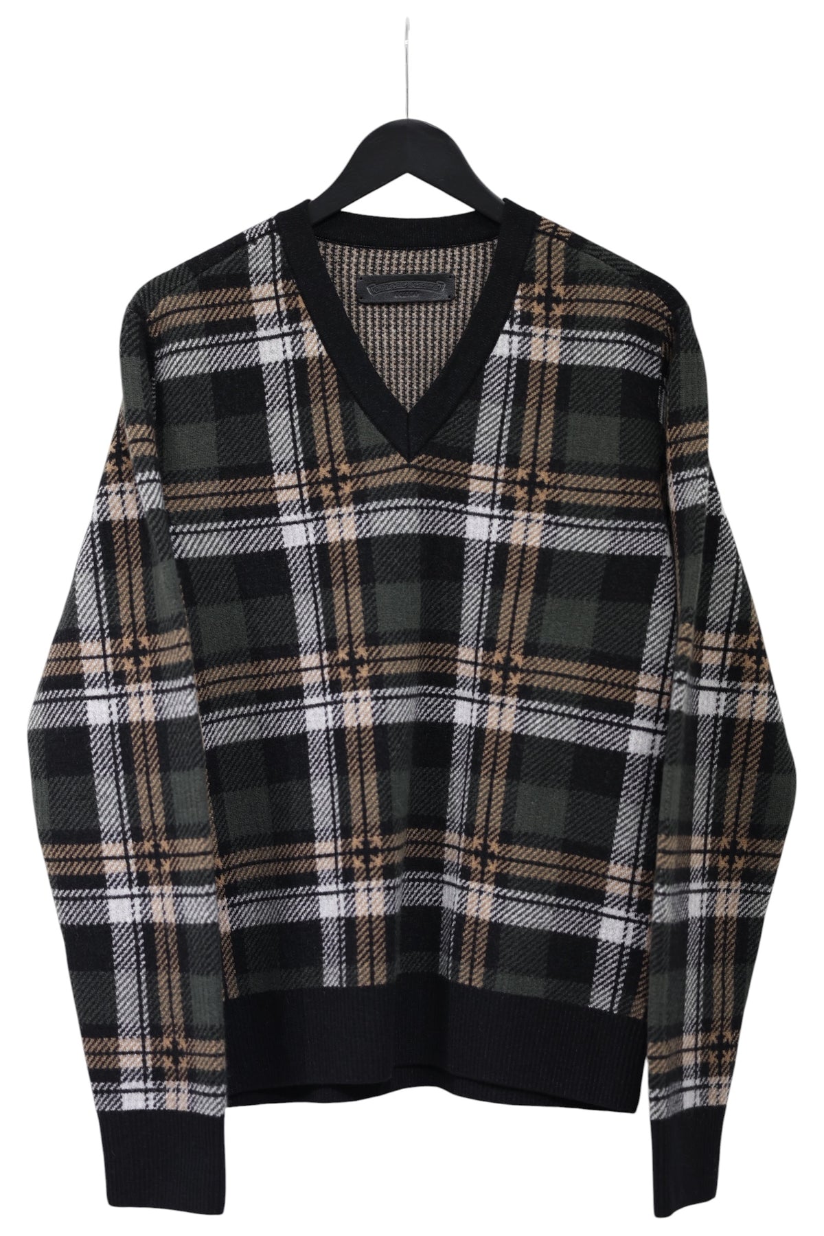 Chrome Hearts Cashmere Blend Plaid V-Neck Sweater Size M New | AVNTGRDNY NYC