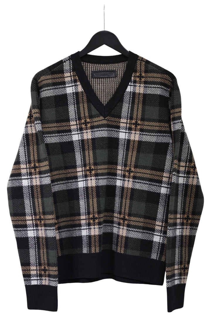 Chrome Hearts Cashmere Blend Plaid V-Neck Sweater Size M New | AVNTGRDNY NYC