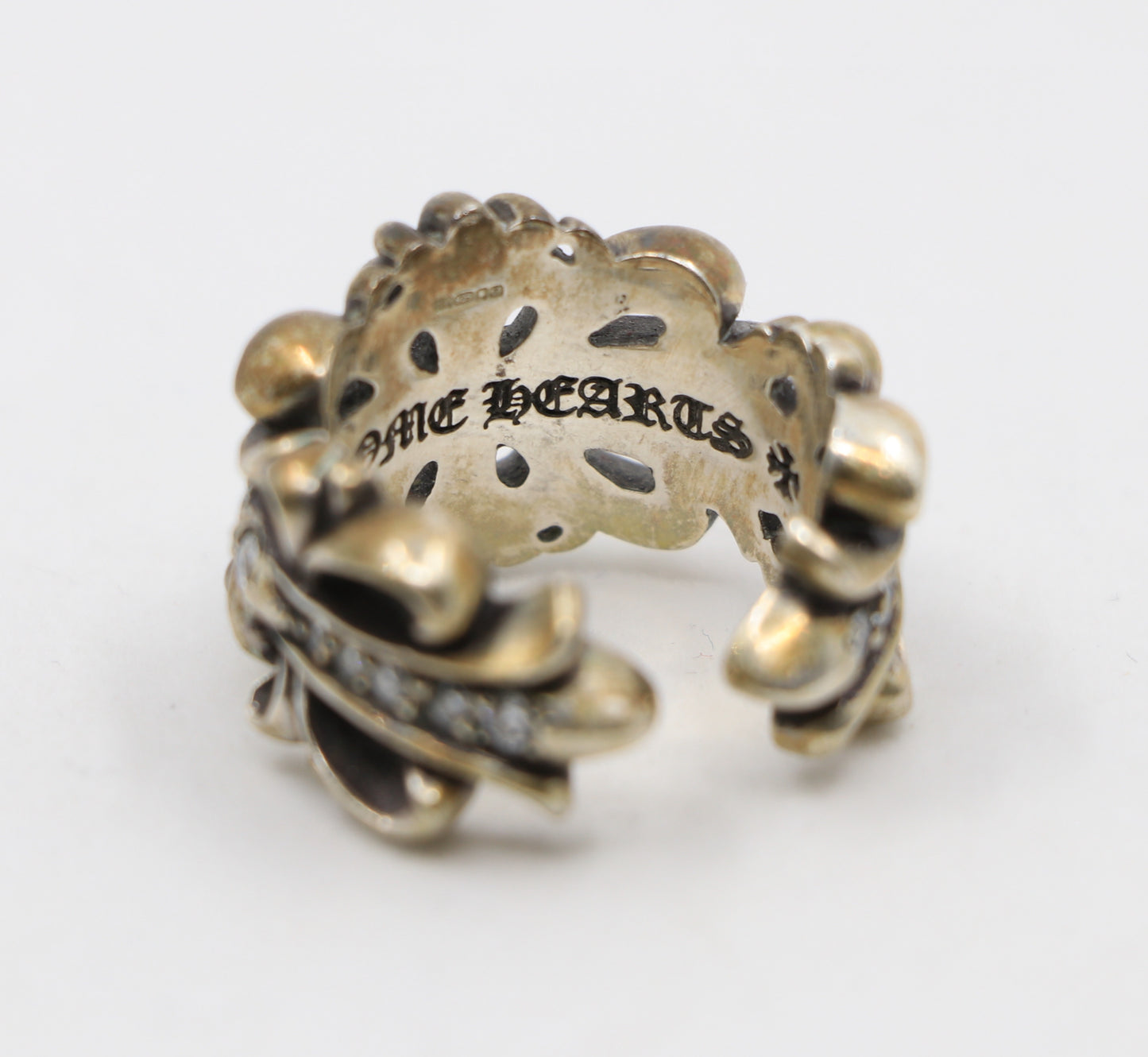 Chrome Hearts Silver Double Floral Ring with Pave Diamonds Size 9 | AVNTGRDNY NYC