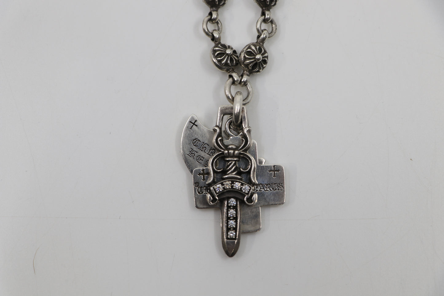 Chrome Hearts Cross Ball Chain with Multi Pendants Diamond Dagger, Cross, and Spade