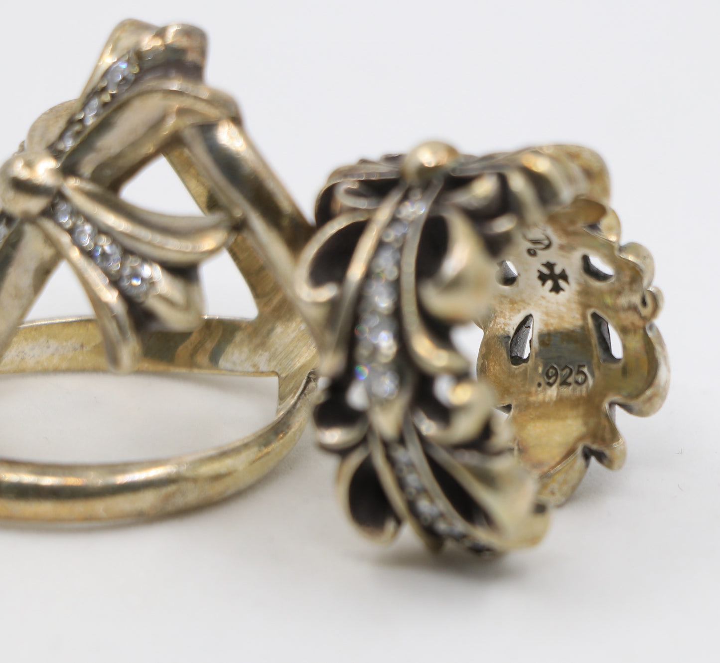 Chrome Hearts Silver Double Floral Ring with Pave Diamonds Size 9 | AVNTGRDNY NYC