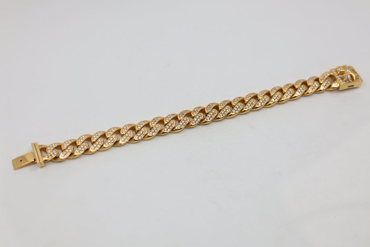 Chrome Hearts 22K Gold CH X Box ID Classic Link Bracelet Pavé Diamonds 20 Link