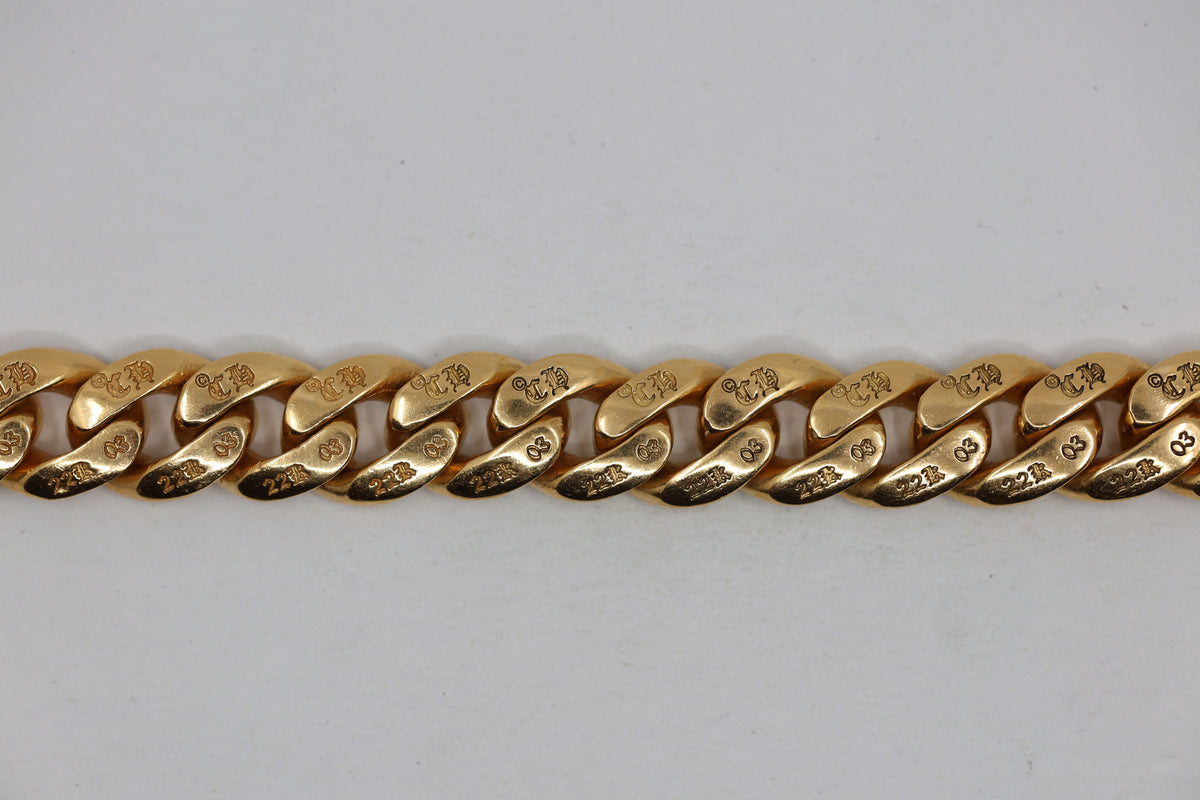 Chrome Hearts 22K Gold CH X Box ID Classic Link Bracelet Pavé Diamonds 20 Link