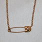 Chrome Hearts 22K Gold Safety Pin Necklace with Single Diamond on 18 Inch Roll Chain