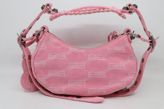 Balenciaga Le Cagole XS Monogram Denim Shoulder Bag Pink