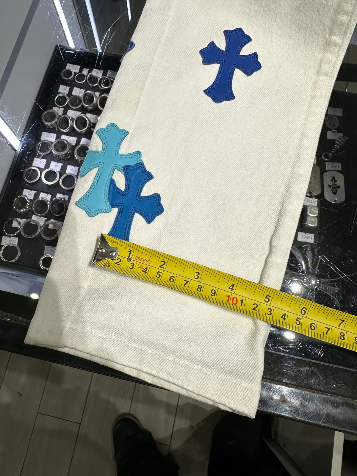 Chrome Hearts St. Barth Exclusive Cross Patch White Jeans Size 30 | AVNTGRDNY NYC