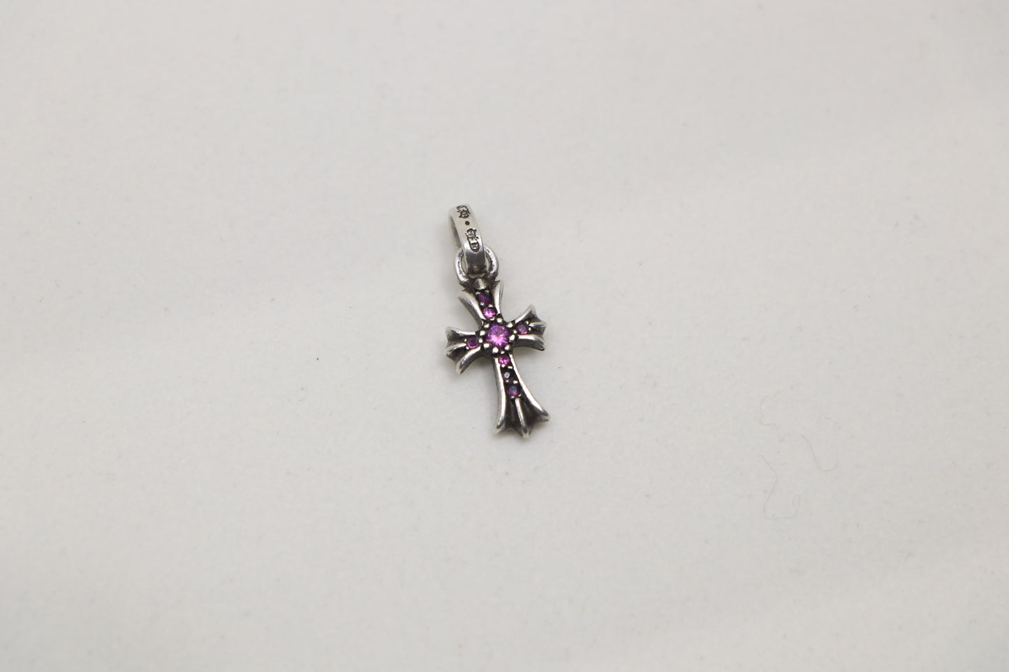 Chrome Hearts Baby Fat Cross Pendant Silver with Pave Rubies | AVNTGRDNY NYC