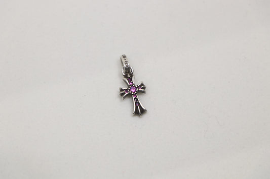 Chrome Hearts Baby Fat Cross Pendant Silver with Pave Rubies | AVNTGRDNY NYC