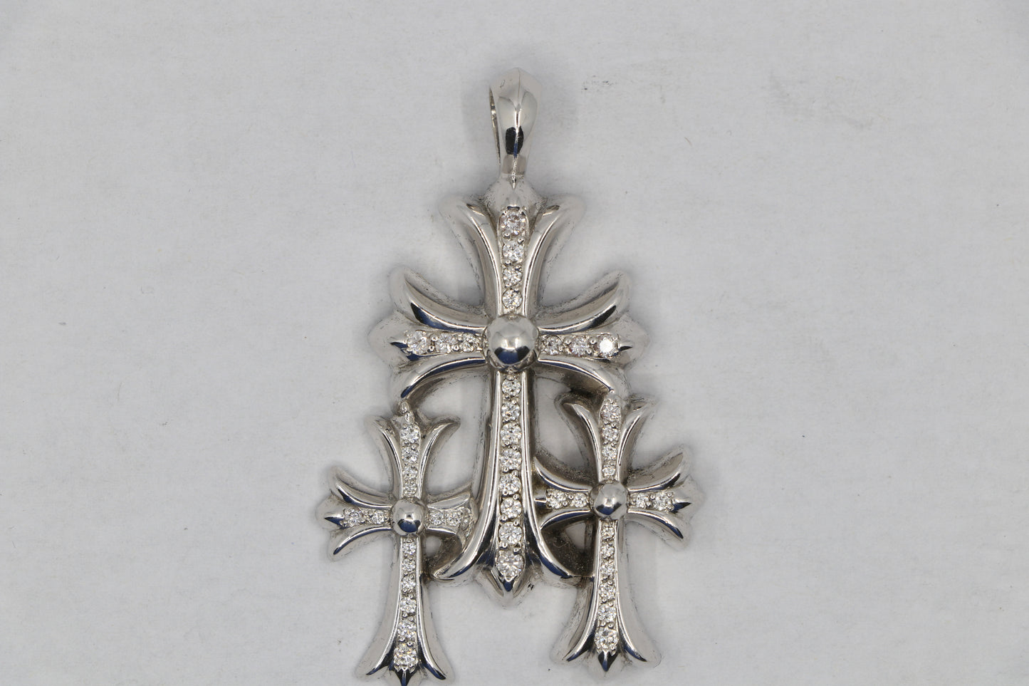 Chrome Hearts Triple Cross Pendant 18K White Gold Pavé Diamonds | AVNTGRDNY NYC