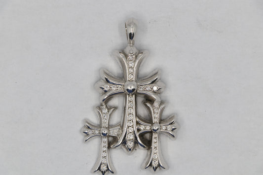 Chrome Hearts Triple Cross Pendant 18K White Gold Pavé Diamonds | AVNTGRDNY NYC