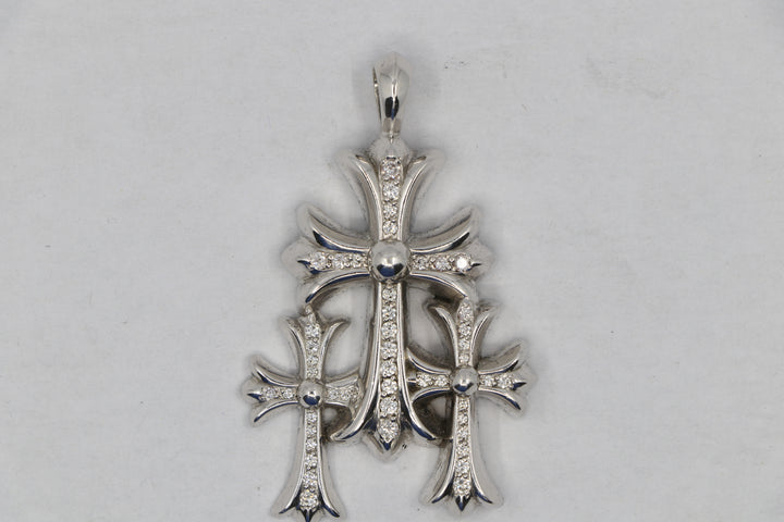 Chrome Hearts Triple Cross Pendant 18K White Gold Pavé Diamonds | AVNTGRDNY NYC