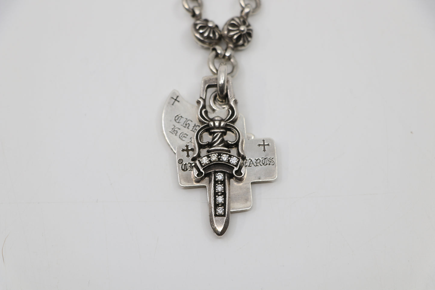 Chrome Hearts Cross Ball Chain with Multi Pendants Diamond Dagger, Cross, and Spade