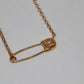 Chrome Hearts 22K Gold Safety Pin Necklace with Single Diamond on 18 Inch Roll Chain