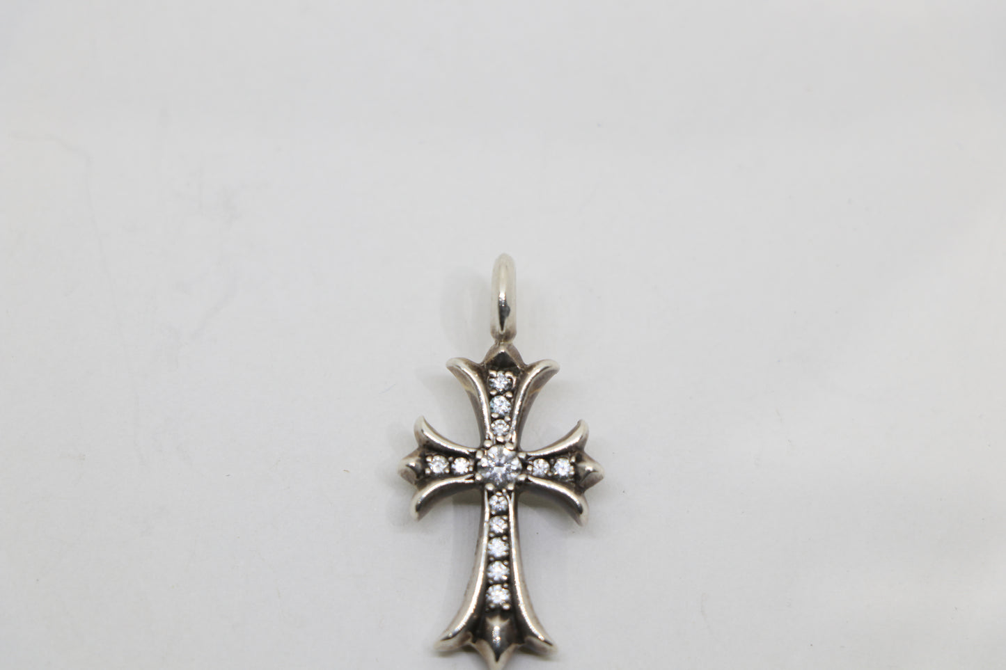 Chrome Hearts Tiny Fat Cross Pendant Pave Diamonds Sterling Silver | AVNTGRDNY NYC