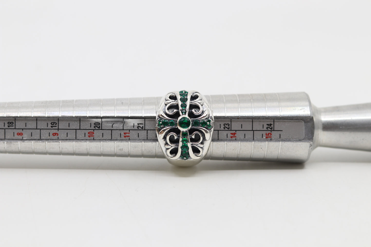 Chrome Hearts Emerald Set Keeper Ring Size 13