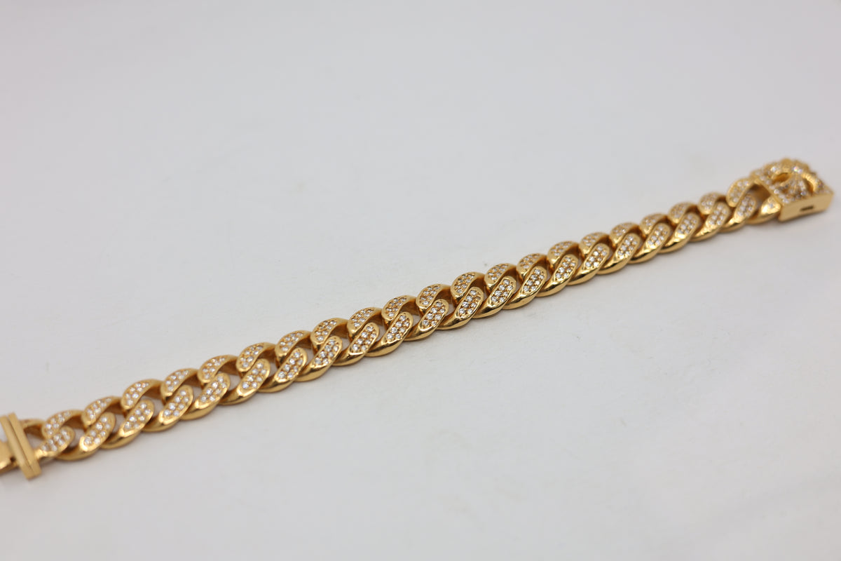 Chrome Hearts 22K Gold CH X Box ID Classic Link Bracelet Pavé Diamonds 20 Link