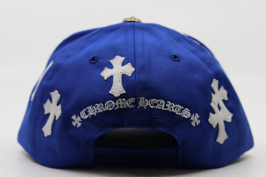 Chrome Hearts CH Baseball Cap with Embroidered Crosses Blue/White