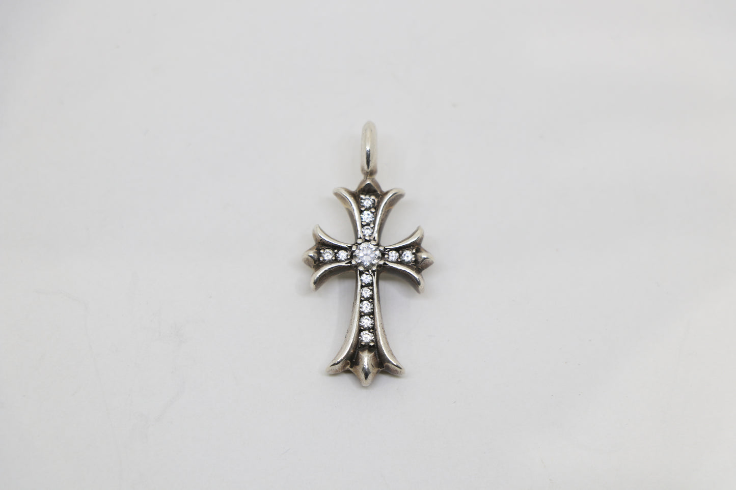 Chrome Hearts Tiny Fat Cross Pendant Pave Diamonds Sterling Silver | AVNTGRDNY NYC