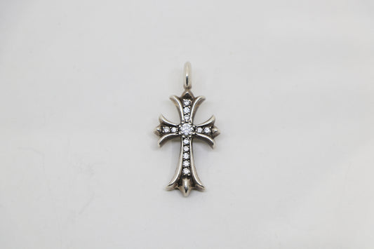 Chrome Hearts Tiny Fat Cross Pendant Pave Diamonds Sterling Silver | AVNTGRDNY NYC