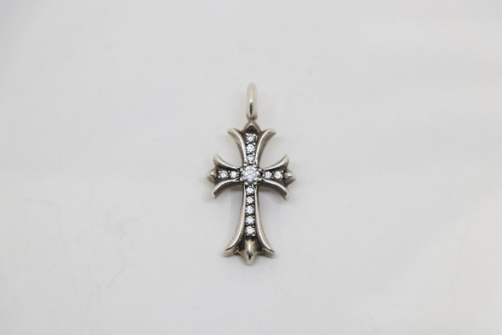 Chrome Hearts Tiny Fat Cross Pendant Pave Diamonds Sterling Silver | AVNTGRDNY NYC