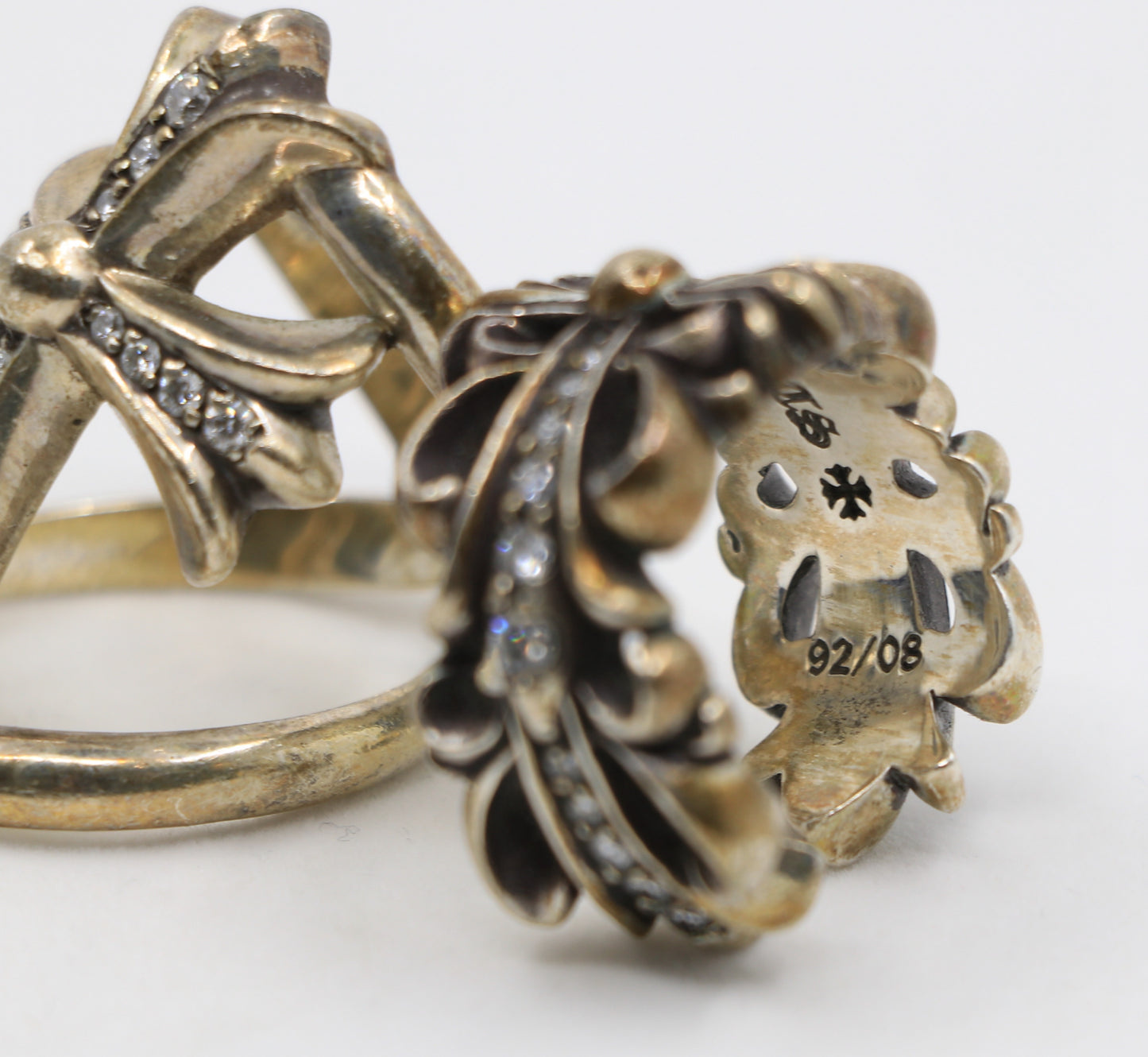 Chrome Hearts Silver Double Floral Ring with Pave Diamonds Size 9 | AVNTGRDNY NYC