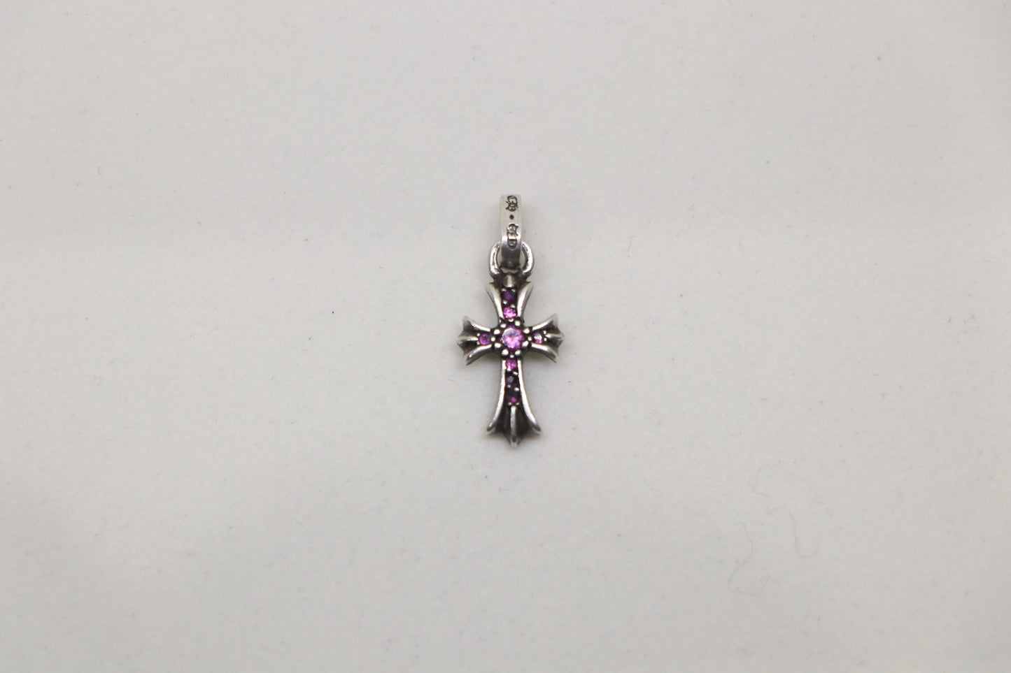 Chrome Hearts Baby Fat Cross Pendant Silver with Pave Rubies | AVNTGRDNY NYC