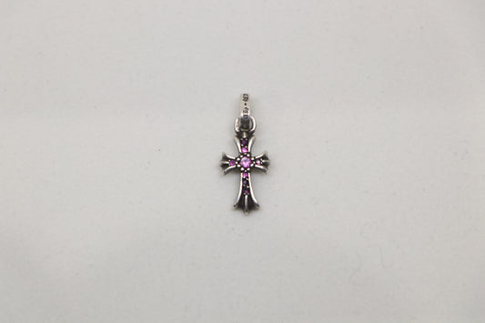 Chrome Hearts Baby Fat Cross Pendant Silver with Pave Rubies | AVNTGRDNY NYC