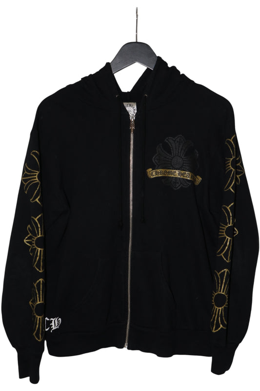 Chrome Hearts Vintage Gold Cross Cemetery Zip Up Hoodie Black Size Small Early 2000s | AVNTGRDNY NYC