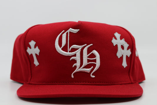 Chrome Hearts CH Baseball Cap with Embroidered Crosses Red/White