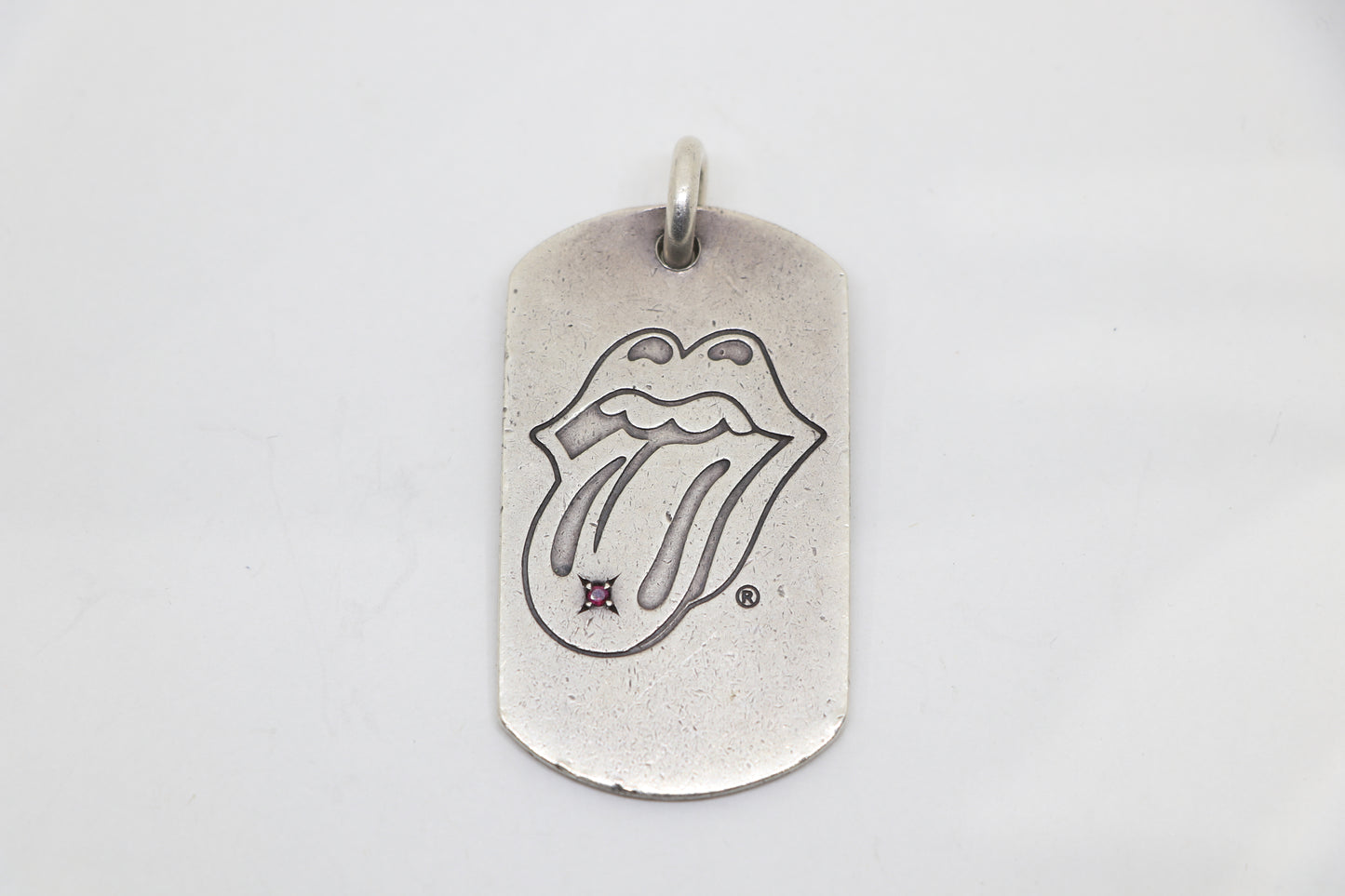 Chrome Hearts Rolling Stones Dog Tag Pendant with Ruby Sterling Silver | AVNTGRDNY NYC