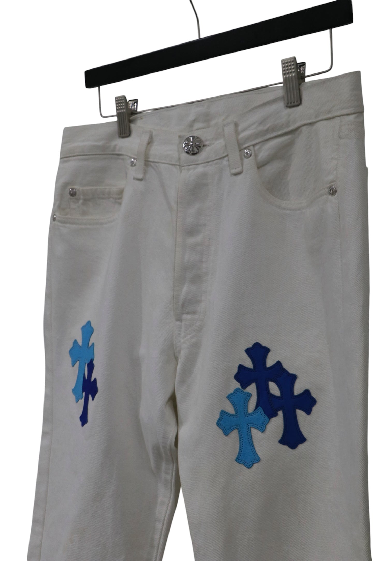 Chrome Hearts St. Barth Exclusive Cross Patch White Jeans Size 30 | AVNTGRDNY NYC