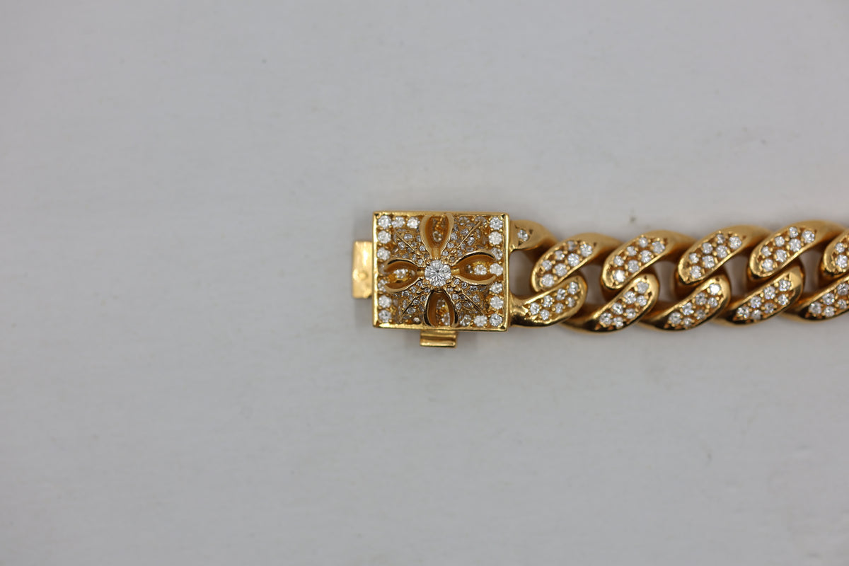 Chrome Hearts 22K Gold CH X Box ID Classic Link Bracelet Pavé Diamonds 20 Link