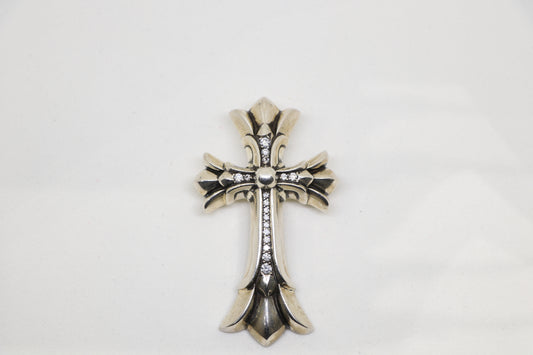 Chrome Hearts Large Double Cross Pendant Silver with Diamonds | AVNTGRDNY NYC