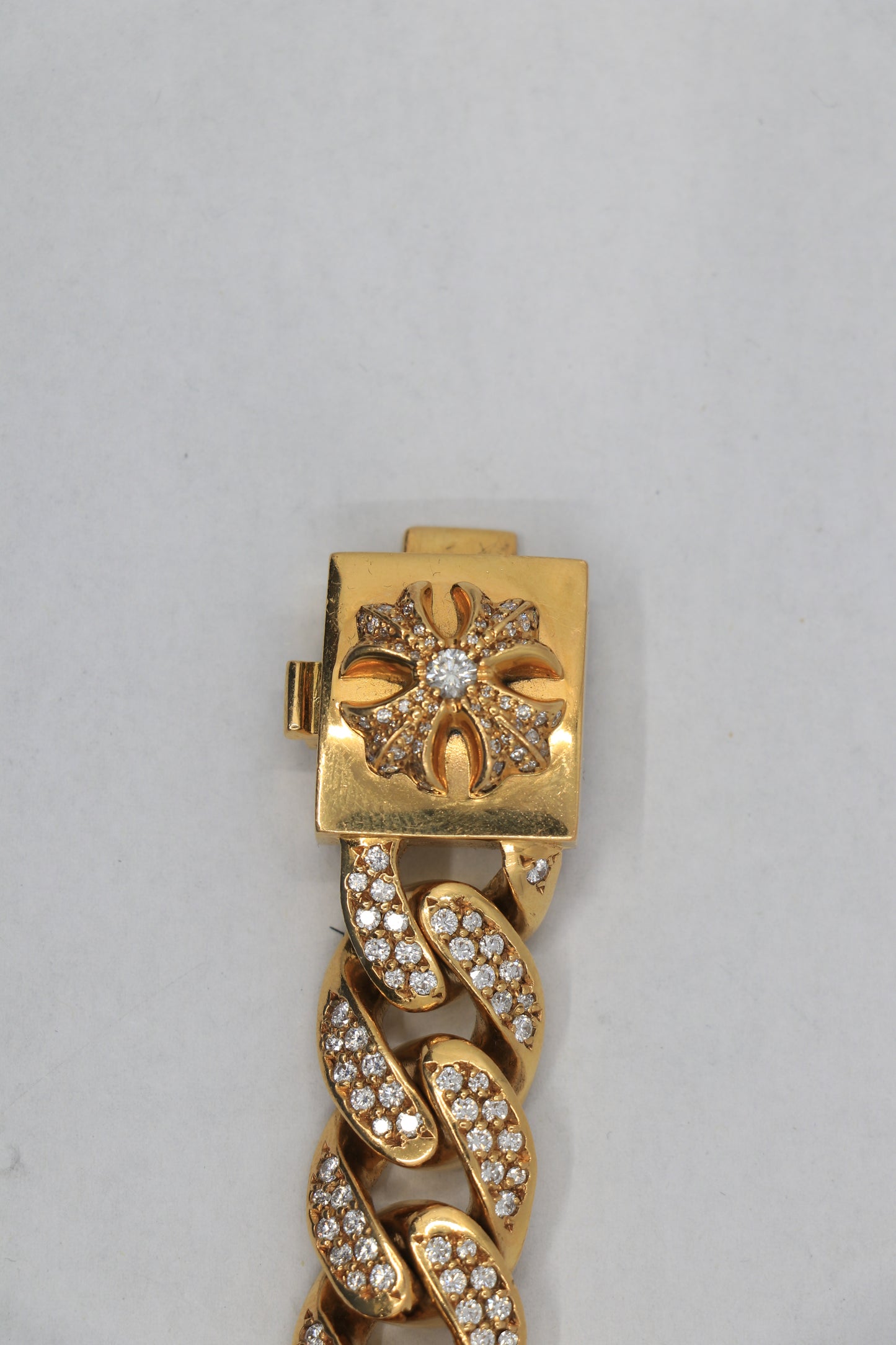 Chrome Hearts 22K Gold Cuban Link Bracelet with Pavé Diamonds | AVNTGRDNY NYC