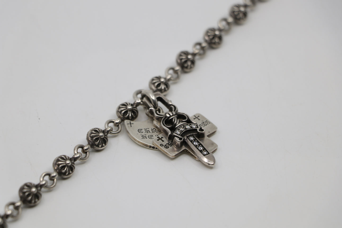 Chrome Hearts Cross Ball Chain with Multi Pendants Diamond Dagger, Cross, and Spade