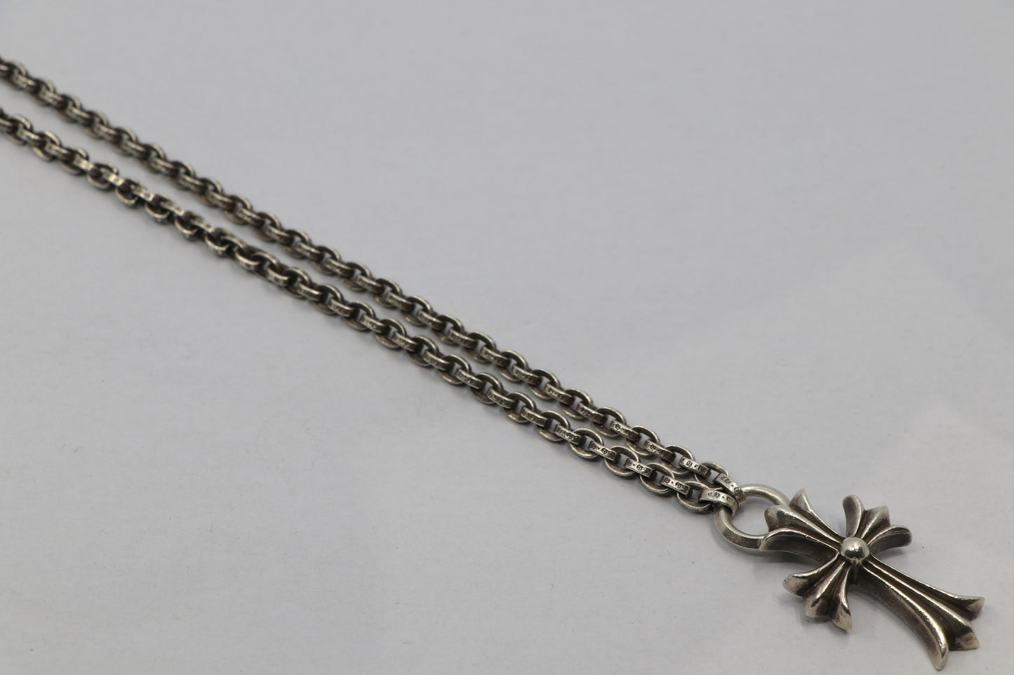 Chrome Hearts Small Cross Pendant on 24” Paper Chain Sterling Silver | AVNTGRDNY NYC