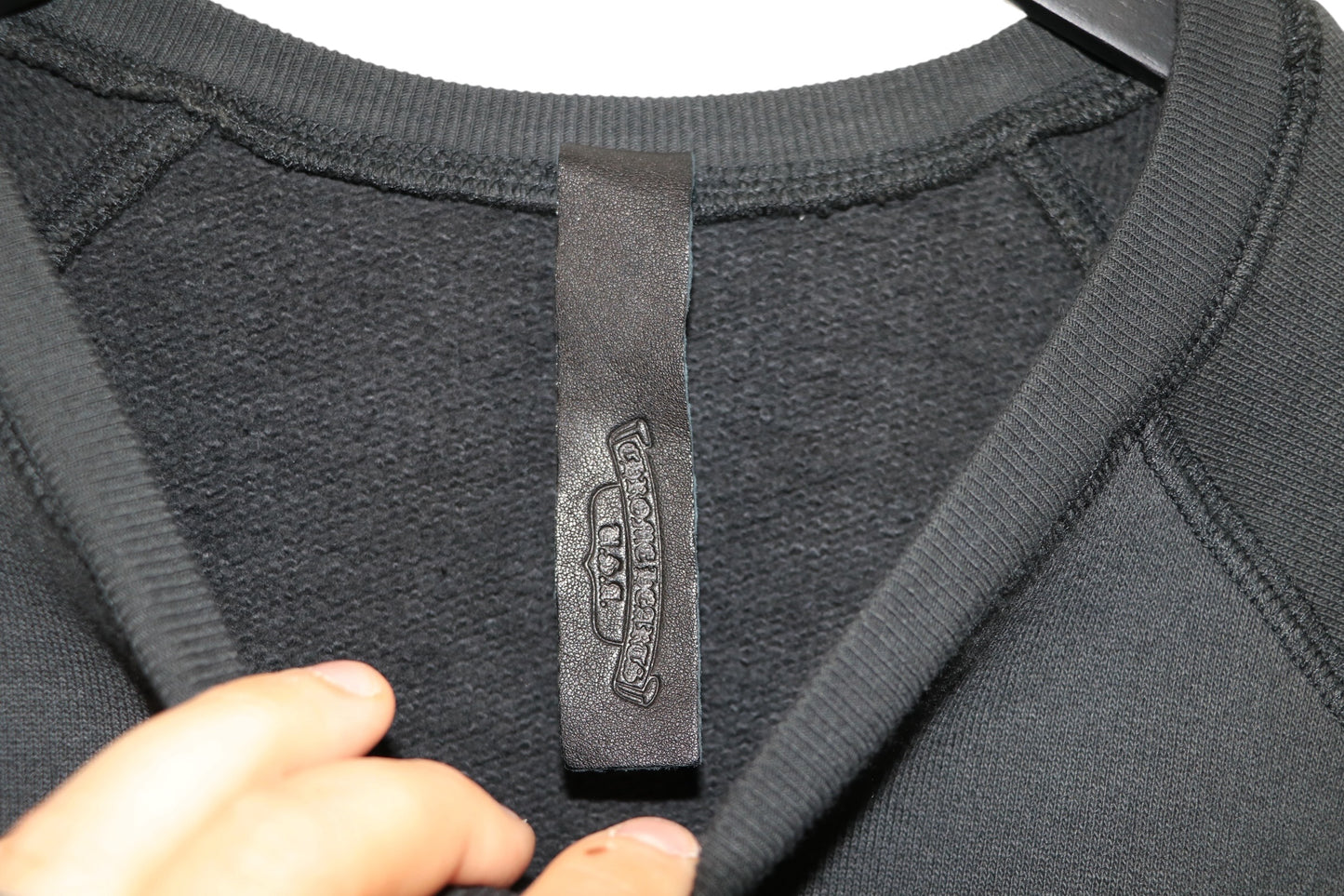 Chrome Hearts Paper Jam Crewneck Black Size XL Leather Patch Sleeve | AVNTGRDNY NYC