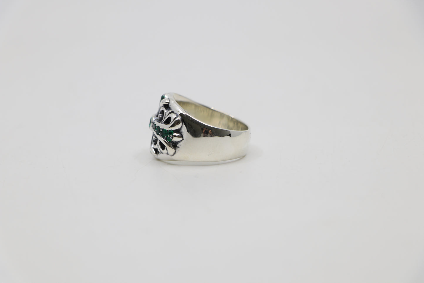 Chrome Hearts Emerald Set Keeper Ring Size 13
