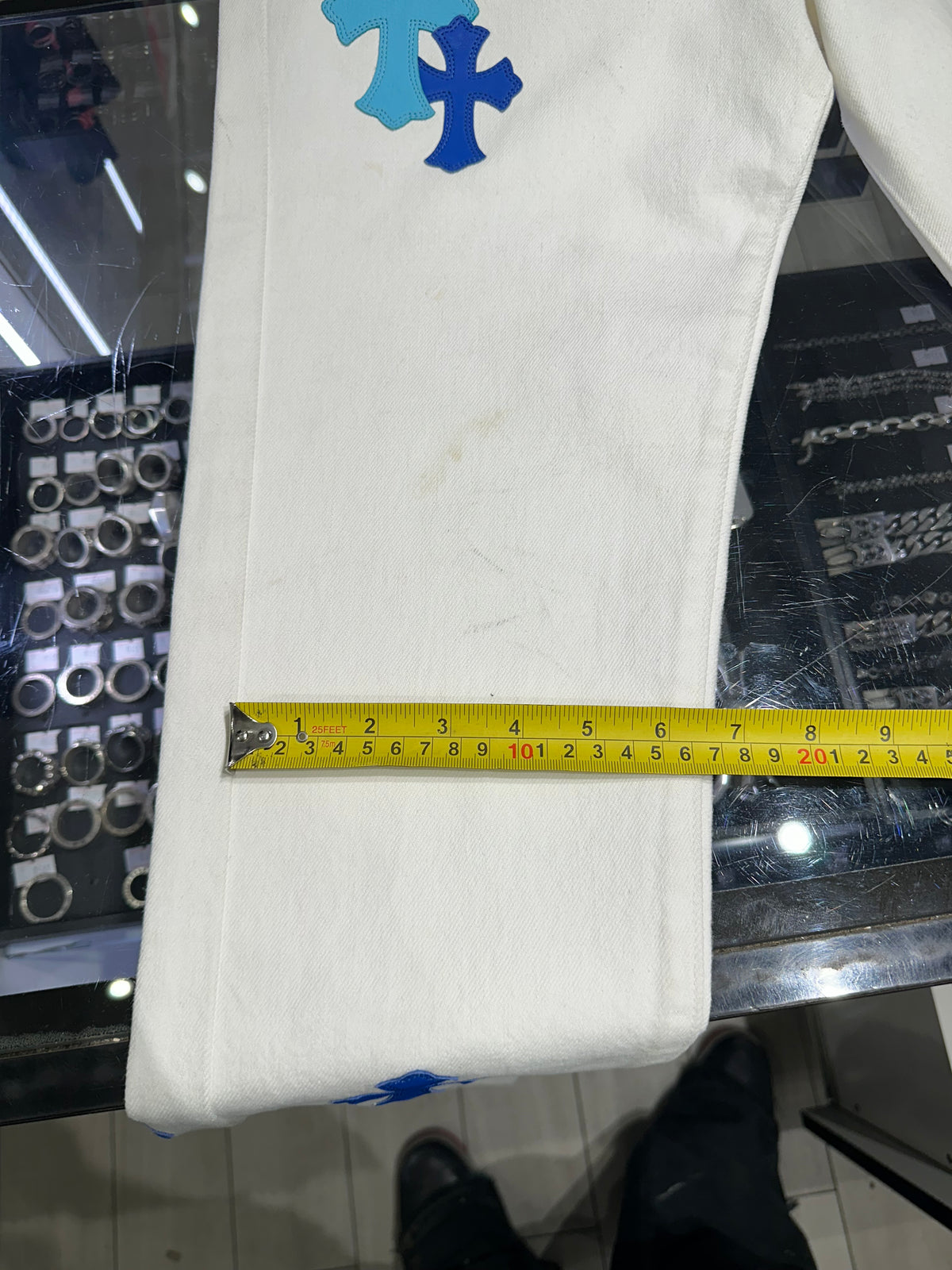 Chrome Hearts St. Barth Exclusive Cross Patch White Jeans Size 30 | AVNTGRDNY NYC