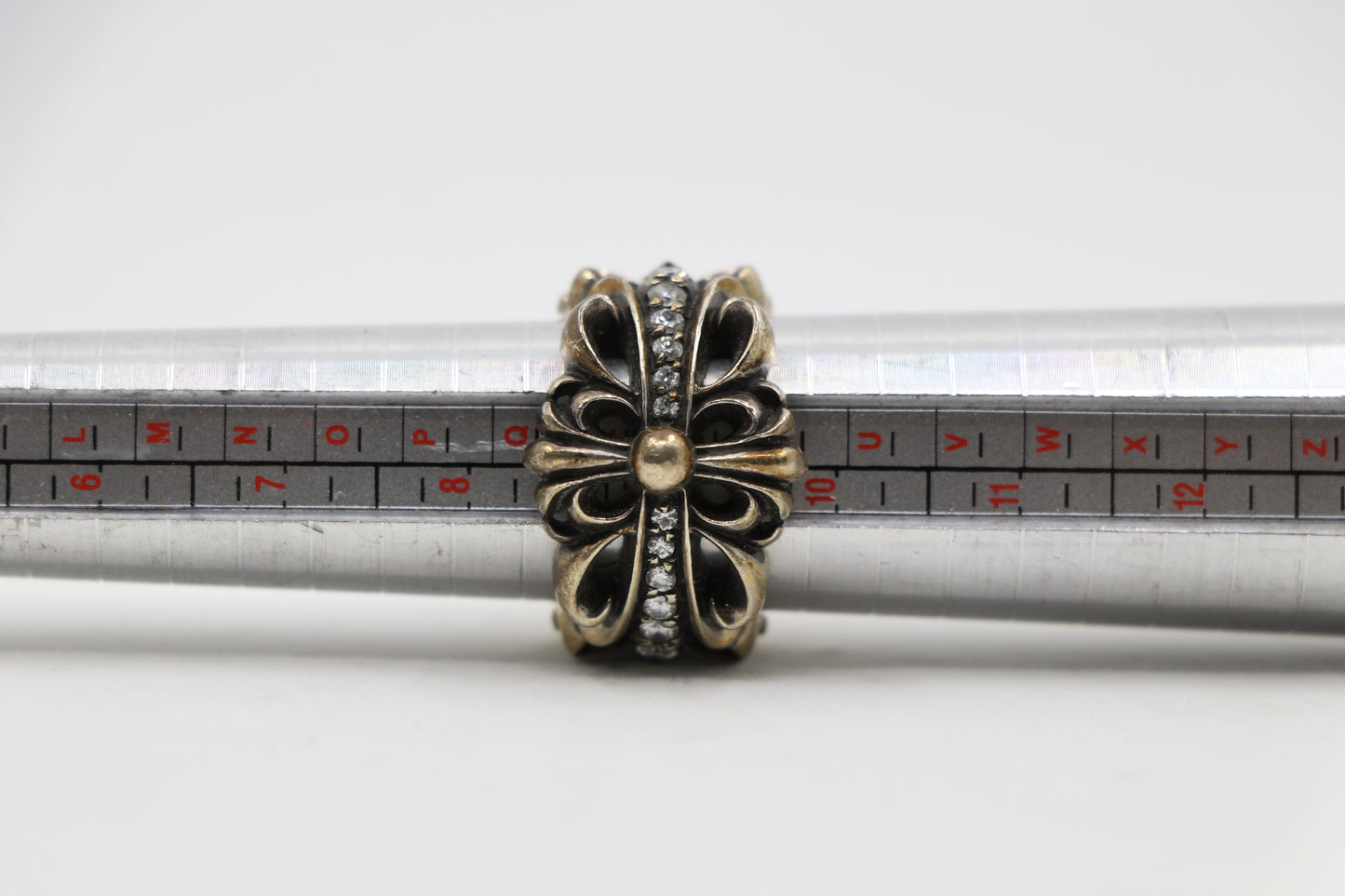 Chrome Hearts Silver Double Floral Ring with Pave Diamonds Size 9 | AVNTGRDNY NYC