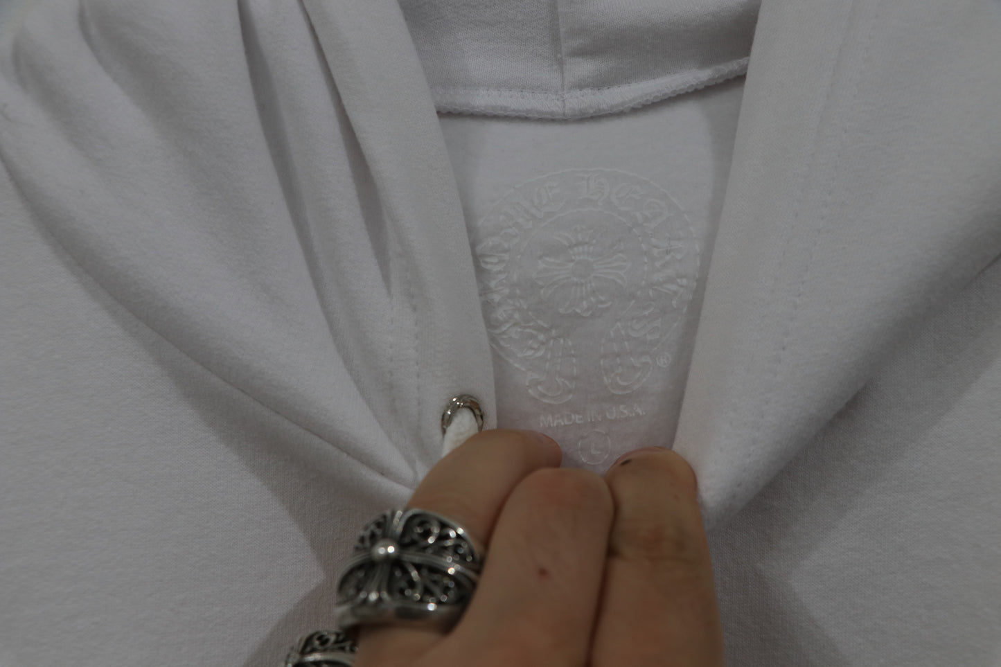 Chrome Hearts Scroll Logo Hoodie White & Black Size L New | AVNTGRDNY NYC