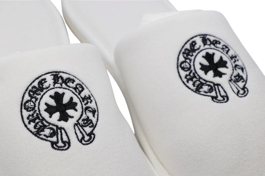 Chrome Hearts Horseshoe Embroidered Slippers White Size L| AVNTGRDNY NYC