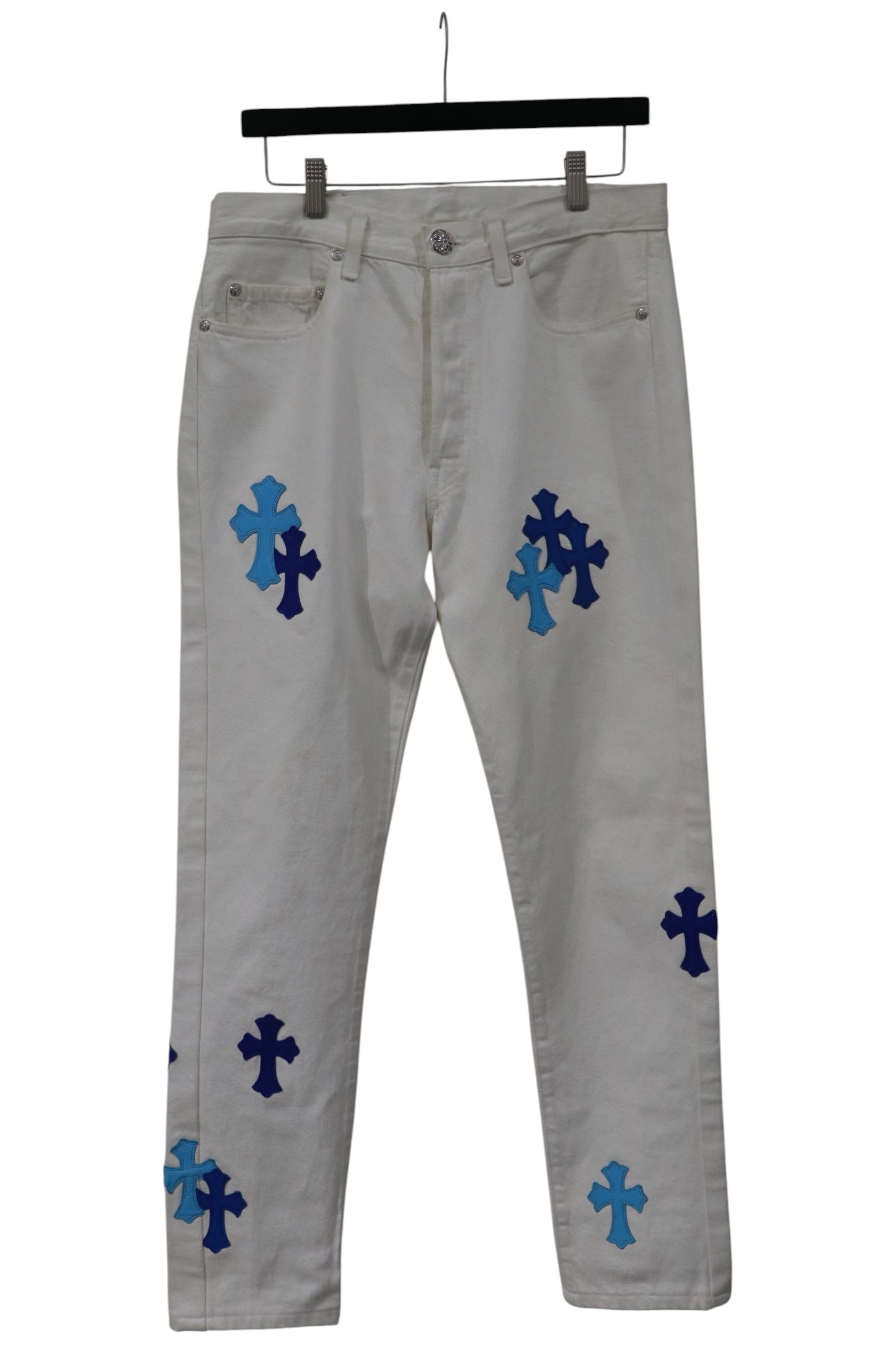 Chrome Hearts St. Barth Exclusive Cross Patch White Jeans Size 30 | AVNTGRDNY NYC