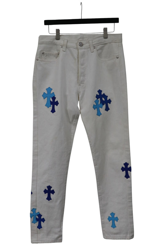 Chrome Hearts St. Barth Exclusive Cross Patch White Jeans Size 30 | AVNTGRDNY NYC