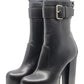 Saint Laurent Women's Mina 95 Buckle-strap Black Leather Platform Boots Size 36.5 IT New